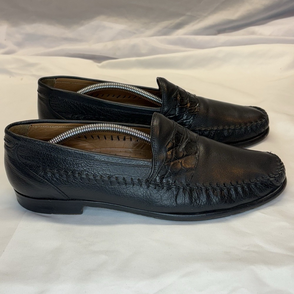 Mezlan Saragossa Crocodile Loafer Men's 9 M Shoes Black Leather Moc Toe Slip On